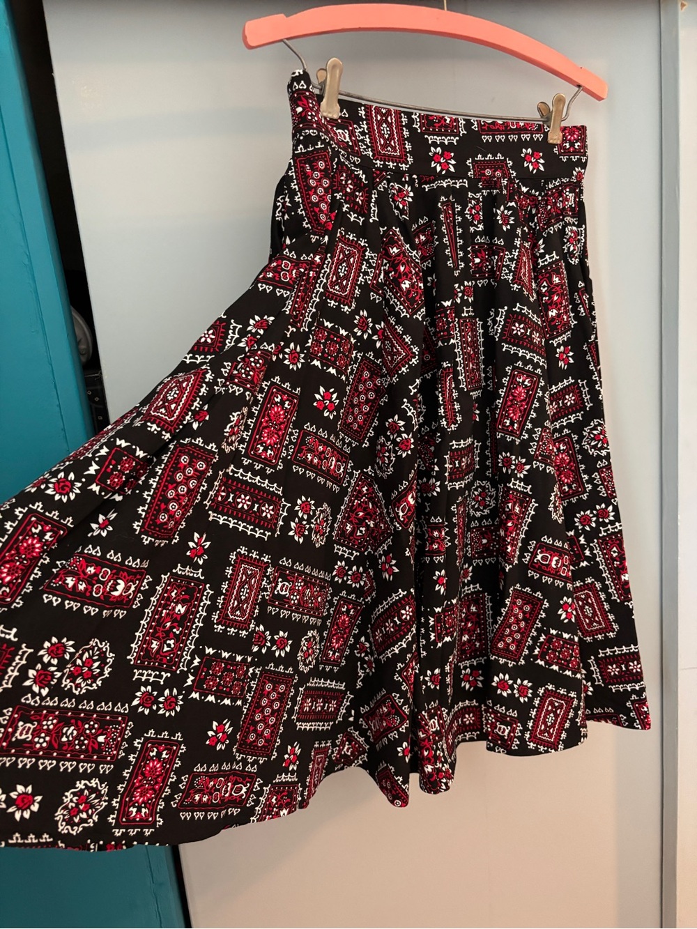 Pinup Couture Black with Red Bandana Print Retro Skirt - Picture 2 of 7